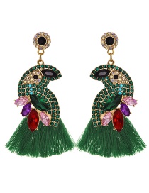 Fashion Green Alloy Diamond-studded Bird Tassel Earrings