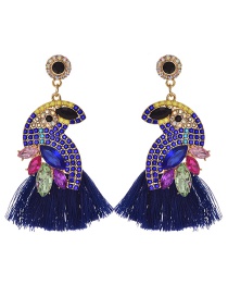 Fashion Royal Blue Alloy Diamond-studded Bird Tassel Earrings