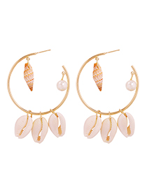 Fashion Golden Three Shells Alloy Shell Circle Earrings