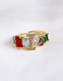 Fashion Golden I Copper Inlaid Zircon Letter Ring