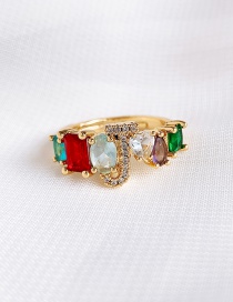 Fashion Golden J Copper Inlaid Zircon Letter Ring