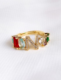 Fashion Golden N Copper Inlaid Zircon Letter Ring