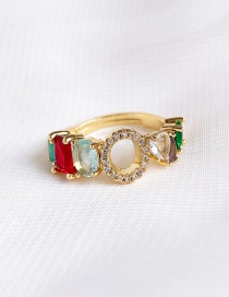 Fashion Golden O Copper Inlaid Zircon Letter Ring