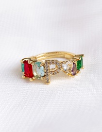 Fashion Golden P Copper Inlaid Zircon Letter Ring
