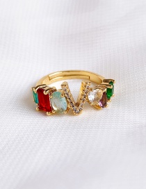 Fashion Golden V Copper Inlaid Zircon Letter Ring