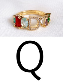 Fashion Golden Q Copper Inlaid Zircon Letter Ring
