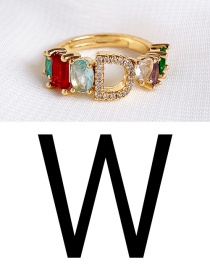Fashion Golden W Copper Inlaid Zircon Letter Ring