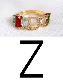 Fashion Golden Z Copper Inlaid Zircon Letter Ring