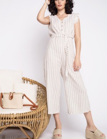 Fashion Coffee Color Striped Jumpsuit