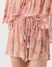 Fashion Pink Solanum Print Elastic Waist Shorts