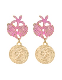 Fashion Pink Alloy Shell Starfish Portrait Earrings