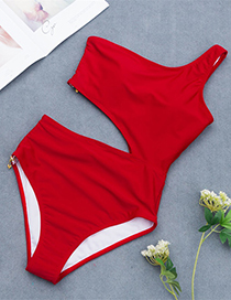 Fashion Red One-shoulder Zipper One-piece Swimsuit