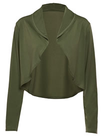 Fashion Armygreen Solid Color Lapel Cut-off Cardigan