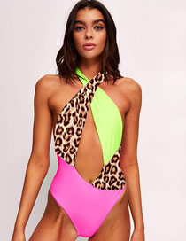Fashion Yellow Leopard Bright Bandage One-piece Swimsuit