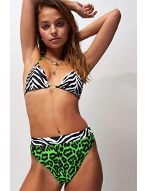 Fashion Green Leopard Splicing Split Swimsuit