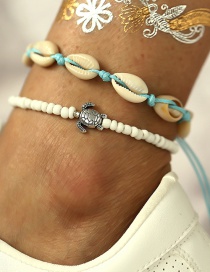 Fashion White Turtle Shell Beads Push-pull Anklet 2 Piece Set