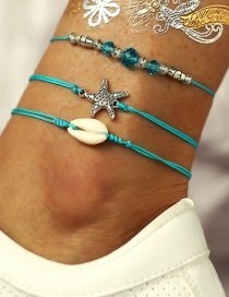 Fashion Blue Starfish Shell Blue Beads Anklet Three-piece