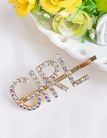 Fashion Ab Color Alloy Diamond Letter Girl Hairpin