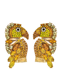 Fashion Champagne Alloy-studded Woodpecker Stud Earrings