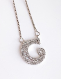Fashion C Silver Copper Inlaid Zircon Letter Necklace