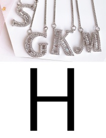 Fashion H Silver Copper Inlaid Zircon Letter Necklace