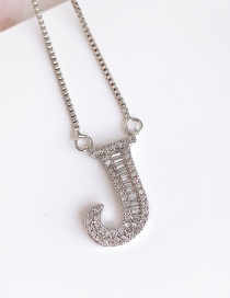 Fashion J Silver Copper Inlaid Zircon Letter Necklace