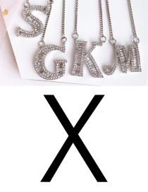 Fashion X Silver Copper Inlaid Zircon Letter Necklace