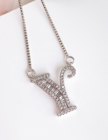 Fashion Y Silver Copper Inlaid Zircon Letter Necklace