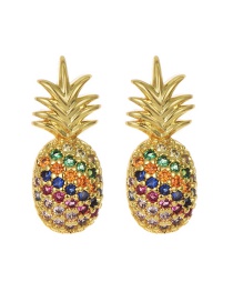 Fashion Color Copper Inlaid Zircon Pineapple Stud Earrings