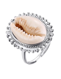 Fashion Silver Alloy Inlaid Shell Open Ring