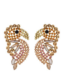 Fashion Champagne Alloy-studded Woodpecker Stud Earrings