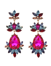 Fashion Red Alloy Diamond-drilled Drop-shaped Diamond Stud Earrings