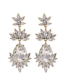 Fashion White Alloy Diamond-drilled Drop-shaped Diamond Stud Earrings