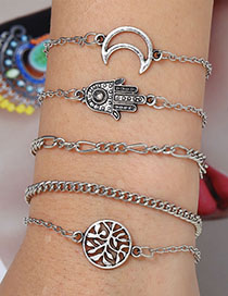 Fashion Silver Alloy Palm Moon Bracelet Set