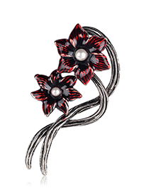 Fashion Red Alloy Drip Flower Brooch