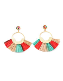 Fashion Color Scalloped Lafite Alloy With Beads Earrings