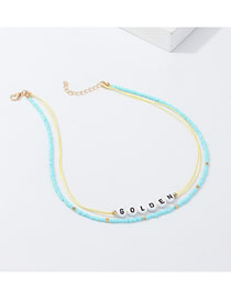 Fashion Gold + Blue Letter M Beads Woven N Necklace Set