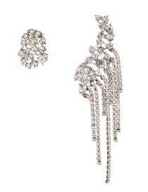 Fashion Silver Fully-studded Asymmetric Tassel Earrings