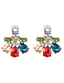 Fashion Color Diamond Glass Flower Earrings