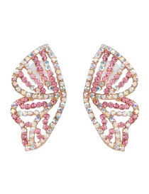 Fashion Pink Butterfly Wings And Diamond Earrings