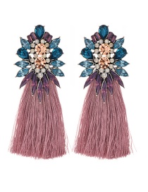 Fashion Leather Pink + Blue Alloy Diamond Geometry Tassel Earrings