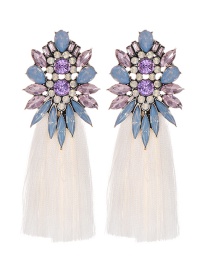 Fashion White + Light Blue Alloy Diamond Geometry Tassel Earrings