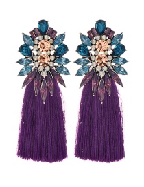 Fashion Purple + Blue Alloy Diamond Geometry Tassel Earrings