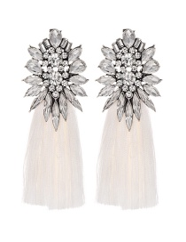 Fashion White Alloy Diamond Geometry Tassel Earrings