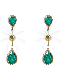Fashion Green Drop Oil Flower Drop Shaped Diamond  Silver Needle Earrings