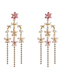 Fashion Pink Acrylic Diamond Floral Tassel Earrings