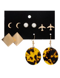 Fashion Gold Metal Airplane Pearl Matte Earrings Set 5 Pairs