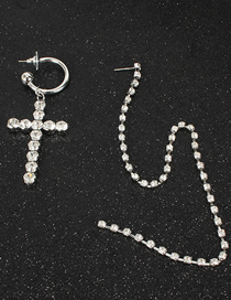 Fashion White K  Silver Studded Diamond Cross Earrings