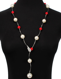 Fashion Red Diamond-like Pearl Necklace