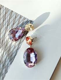 Fashion Senior Purple Glass Crystal Contrast Earrings